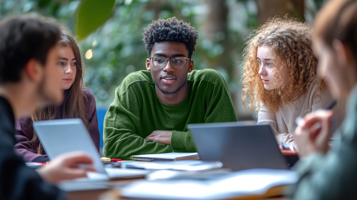 Studenten gebruiken educatieve software in de les