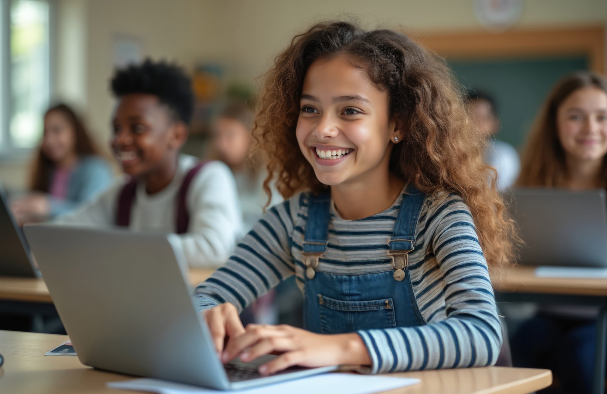 Leerling aan het werk in de klas met de classroom.cloud licentie Leerling aan het werk in de klas met de classroom.cloud licentie
